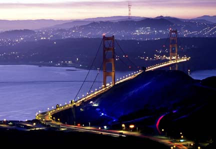 Golden Gate Bridge with Early Morning Lights
